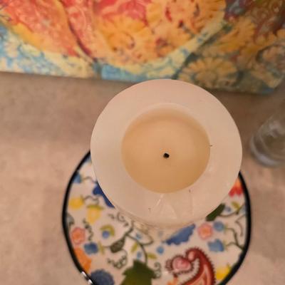 Boho Floral Décor Lot – Canvas Art, Ceramic Candle Plate, Faux Poppies & More (5-Piece Set)