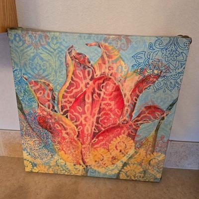 Boho Floral Décor Lot – Canvas Art, Ceramic Candle Plate, Faux Poppies & More (5-Piece Set)