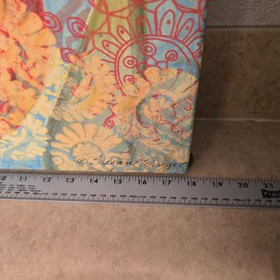 Boho Floral Décor Lot – Canvas Art, Ceramic Candle Plate, Faux Poppies & More (5-Piece Set)