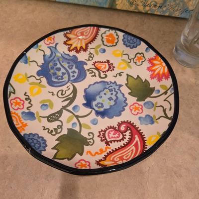 Boho Floral Décor Lot – Canvas Art, Ceramic Candle Plate, Faux Poppies & More (5-Piece Set)