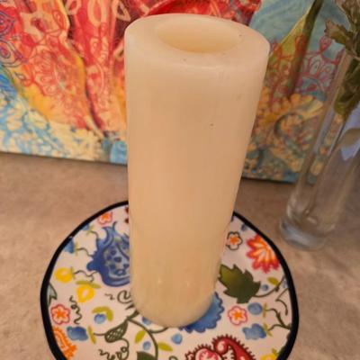 Boho Floral Décor Lot – Canvas Art, Ceramic Candle Plate, Faux Poppies & More (5-Piece Set)