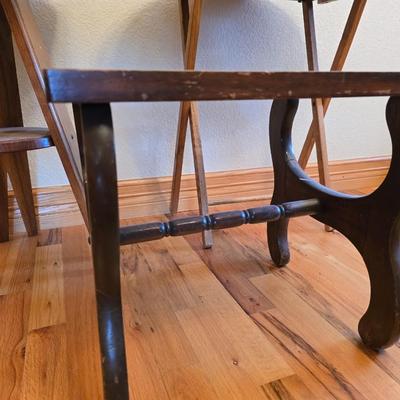Vintage Wood Furniture Lot – Oak Folding TV Tray, Cane-Top Footstool & Hexagonal Plant Stand