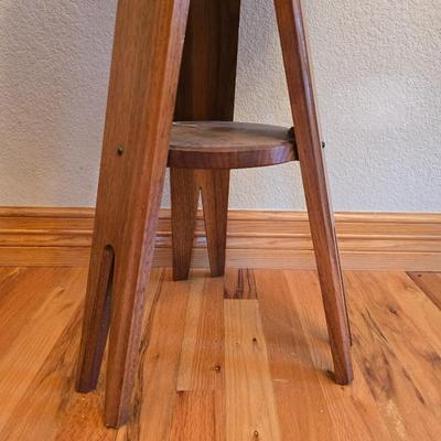 Vintage Wood Furniture Lot – Oak Folding TV Tray, Cane-Top Footstool & Hexagonal Plant Stand