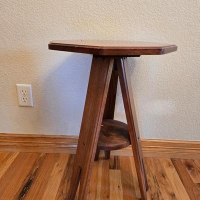 Vintage Wood Furniture Lot – Oak Folding TV Tray, Cane-Top Footstool & Hexagonal Plant Stand