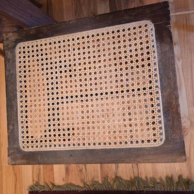 Vintage Wood Furniture Lot – Oak Folding TV Tray, Cane-Top Footstool & Hexagonal Plant Stand