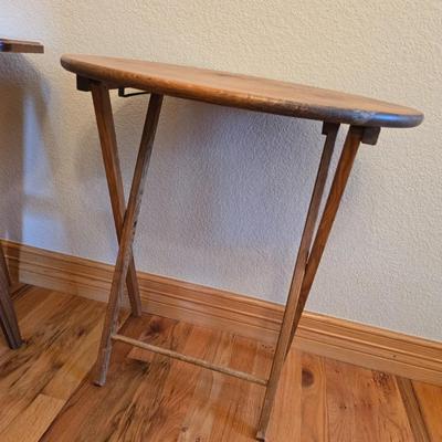Vintage Wood Furniture Lot – Oak Folding TV Tray, Cane-Top Footstool & Hexagonal Plant Stand