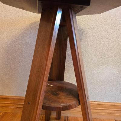 Vintage Wood Furniture Lot – Oak Folding TV Tray, Cane-Top Footstool & Hexagonal Plant Stand