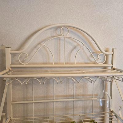 Cream Metal & Wood Bar Rack – Wine Glass & Bottle Storage with Mug Hooks Comes with accessories as shown!