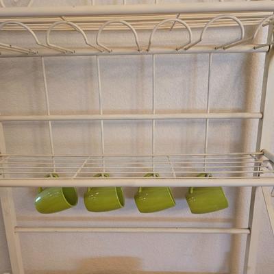 Cream Metal & Wood Bar Rack – Wine Glass & Bottle Storage with Mug Hooks Comes with accessories as shown!