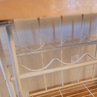 Cream Metal & Wood Bar Rack – Wine Glass & Bottle Storage with Mug Hooks Comes with accessories as shown!