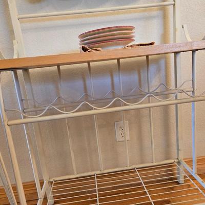 Cream Metal & Wood Bar Rack – Wine Glass & Bottle Storage with Mug Hooks Comes with accessories as shown!