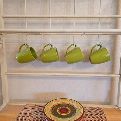 Cream Metal & Wood Bar Rack – Wine Glass & Bottle Storage with Mug Hooks Comes with accessories as shown!
