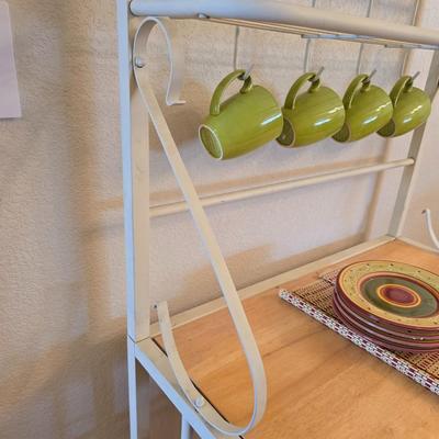 Cream Metal & Wood Bar Rack – Wine Glass & Bottle Storage with Mug Hooks Comes with accessories as shown!