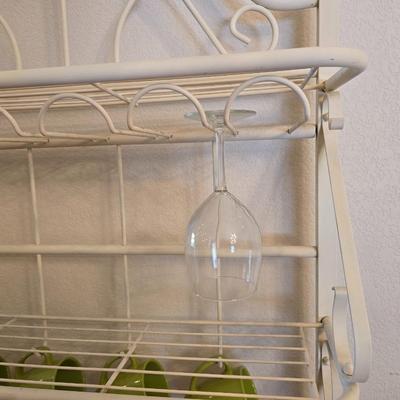 Cream Metal & Wood Bar Rack – Wine Glass & Bottle Storage with Mug Hooks Comes with accessories as shown!