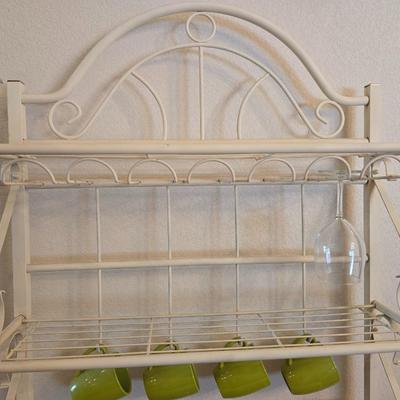 Cream Metal & Wood Bar Rack – Wine Glass & Bottle Storage with Mug Hooks Comes with accessories as shown!