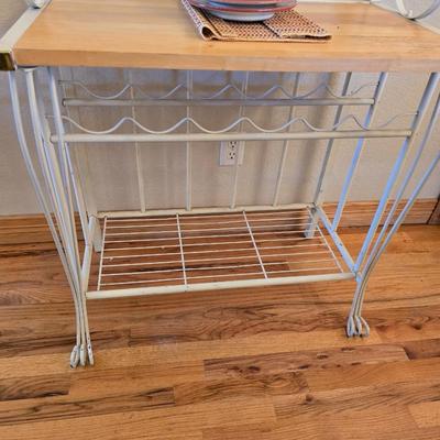 Cream Metal & Wood Bar Rack – Wine Glass & Bottle Storage with Mug Hooks Comes with accessories as shown!