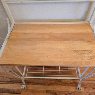 Cream Metal & Wood Bar Rack – Wine Glass & Bottle Storage with Mug Hooks Comes with accessories as shown!