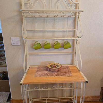 Cream Metal & Wood Bar Rack – Wine Glass & Bottle Storage with Mug Hooks Comes with accessories as shown!