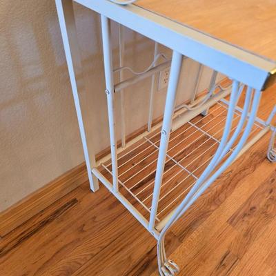 Cream Metal & Wood Bar Rack – Wine Glass & Bottle Storage with Mug Hooks Comes with accessories as shown!