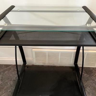 Metal/Glass Desk on Wheels 29Hx27Wx19H