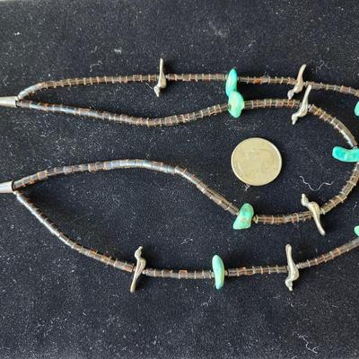 Sale Photo Thumbnail #227: Lovely Turquoise tone and MOP birds on this necklace, fits across the collarbone and above.  
Retails $395