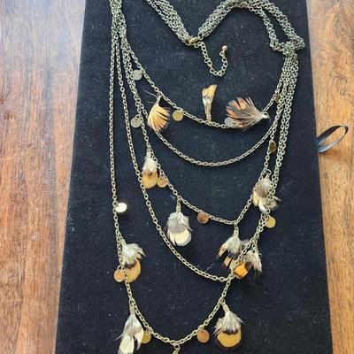 Sale Photo Thumbnail #230: 5 strand, feathers and beads, what fun piece to wear!