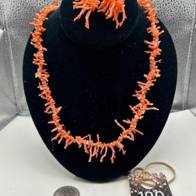Sale Photo Thumbnail #238: Beautiful Spiny coral in excellent condition, the necklace is 21 inches long, and the matching earrings are about 2 inches long.  
Retails at $200+