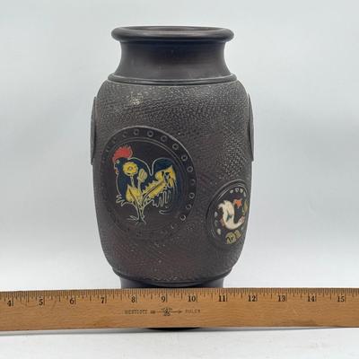 LOT 49D: Vintage Hand Wrought Aluminum Serving Tray and Vintage Japanese Vase