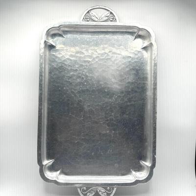 LOT 49D: Vintage Hand Wrought Aluminum Serving Tray and Vintage Japanese Vase
