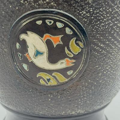 LOT 49D: Vintage Hand Wrought Aluminum Serving Tray and Vintage Japanese Vase
