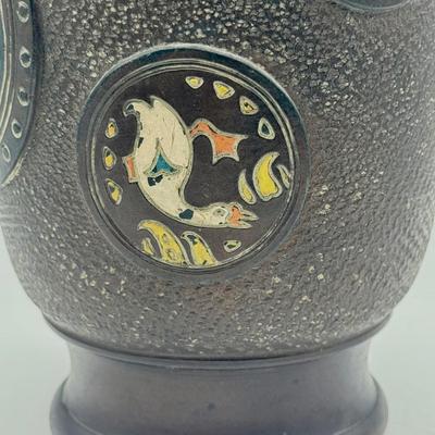 LOT 49D: Vintage Hand Wrought Aluminum Serving Tray and Vintage Japanese Vase