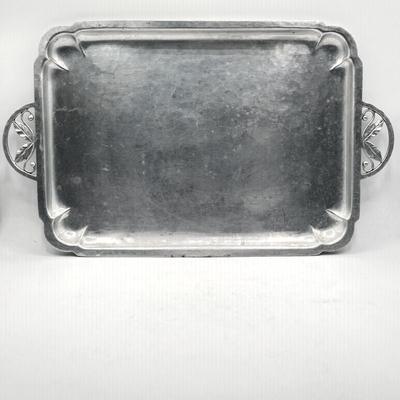 LOT 49D: Vintage Hand Wrought Aluminum Serving Tray and Vintage Japanese Vase