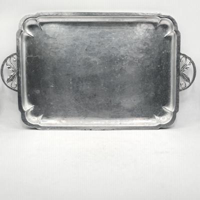 LOT 49D: Vintage Hand Wrought Aluminum Serving Tray and Vintage Japanese Vase