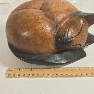 LOT 76L: MEOW/ Cat Serving Plate, Doorstop, Canister, Carved Wooden Figure, Lenox Figurine, Music Box, Spoon Rest, Brass Key Hanger, and...