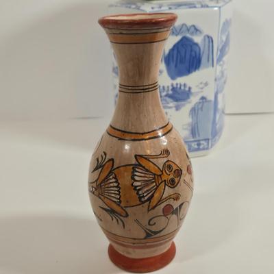 LOT 86L: Asian Cloisonne Lidded Ginger Jar, Native American Pottery, Sterling on Bronze Vase, Mexican Ceramic Art Vase, Traditional Asin...