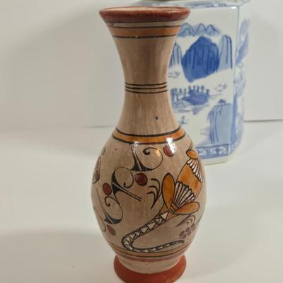 LOT 86L: Asian Cloisonne Lidded Ginger Jar, Native American Pottery, Sterling on Bronze Vase, Mexican Ceramic Art Vase, Traditional Asin...