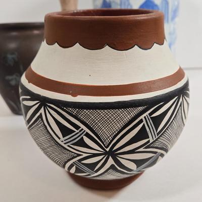LOT 86L: Asian Cloisonne Lidded Ginger Jar, Native American Pottery, Sterling on Bronze Vase, Mexican Ceramic Art Vase, Traditional Asin...