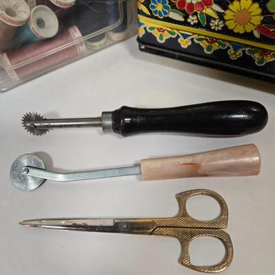 LOT 89L: Antique Spenser Hand Crank Sewing Machine, and Sew Many Sewing and Crafting Accessories and Tools (Did You See What I did There?)