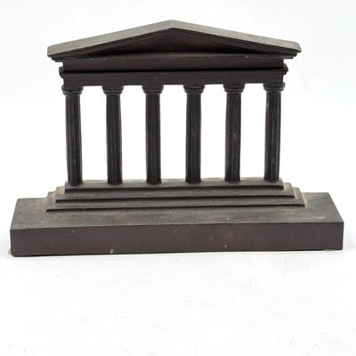 LOT 115X: Vintage Cast Iron Greek Collumned Bookends and 2 Sad Iron Doorstops and a Black Cat Doorstop
