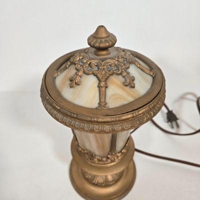 LOT 161D: Vintage Cast Iron Slag Glass Lamp