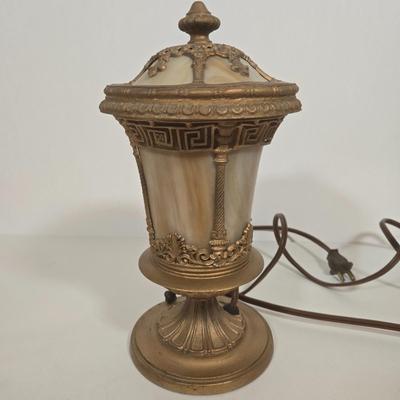 LOT 161D: Vintage Cast Iron Slag Glass Lamp
