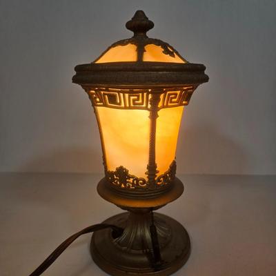 LOT 161D: Vintage Cast Iron Slag Glass Lamp