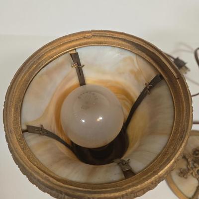 LOT 161D: Vintage Cast Iron Slag Glass Lamp