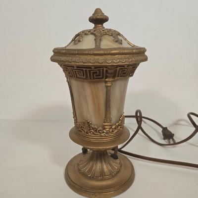 LOT 161D: Vintage Cast Iron Slag Glass Lamp