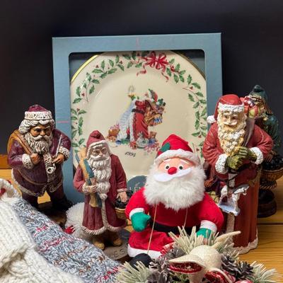 LOT 180B: Christmas in July! Lenox Christmas Plate, Couple of Stockings, Santa Figures and More!