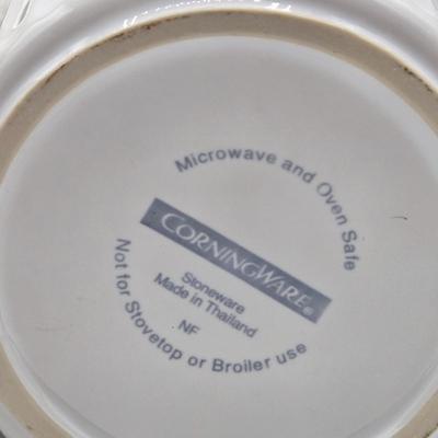 LOT 197L: CorningWare French White 20 oz. Meal Mugs with Vented Lids, 16 oz. Round Ramekins with Vented Lids, and Cornflower Blue Pattern...
