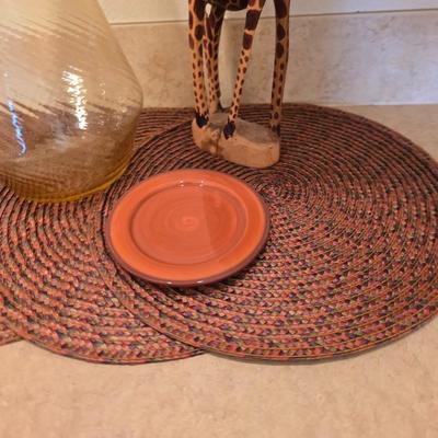 Amber Glass Vase, Hand-Carved Giraffe, and Safari Fun Decor Lot