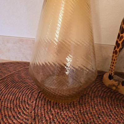 Amber Glass Vase, Hand-Carved Giraffe, and Safari Fun Decor Lot