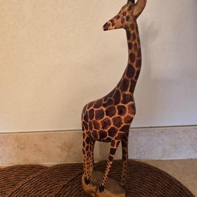 Amber Glass Vase, Hand-Carved Giraffe, and Safari Fun Decor Lot