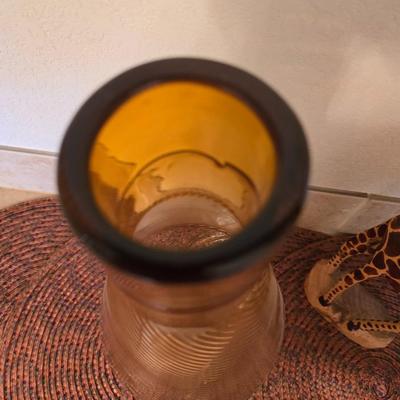 Amber Glass Vase, Hand-Carved Giraffe, and Safari Fun Decor Lot